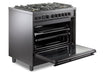 Verona Ultima Midnight 36 Inch Freestanding Full Black Dual Fuel Range Open