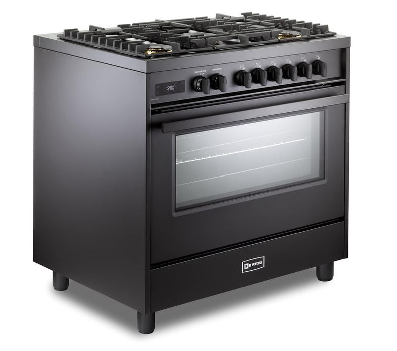 Verona Ultima Midnight 36 Inch Freestanding Full Black Dual Fuel Range Side