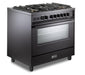 Verona Ultima Midnight 36 Inch Freestanding Full Black Dual Fuel Range Side