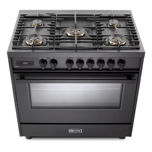 Verona Ultima Midnight 36 Inch Freestanding Full Black Dual Fuel Range Burners