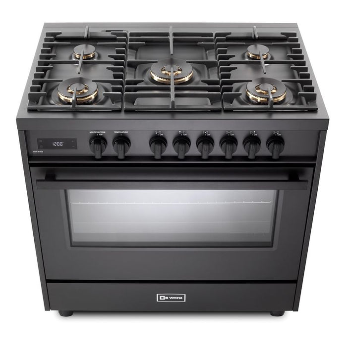 Verona Ultima Midnight 36 Inch Freestanding Full Black Dual Fuel Range Burners