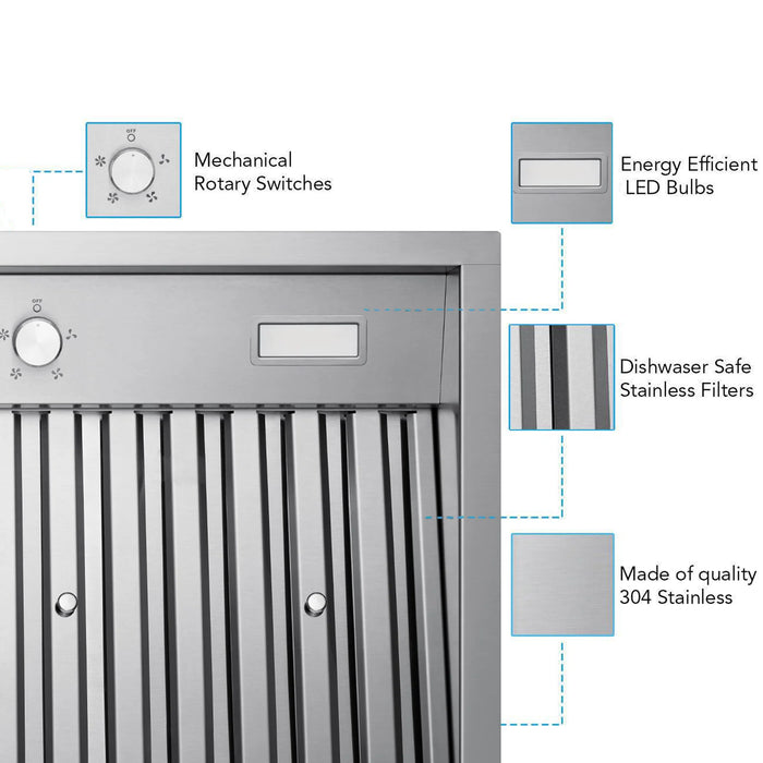 Victory Range Hood Q2 30 Inch 700 CFM Range Hood Insert Details