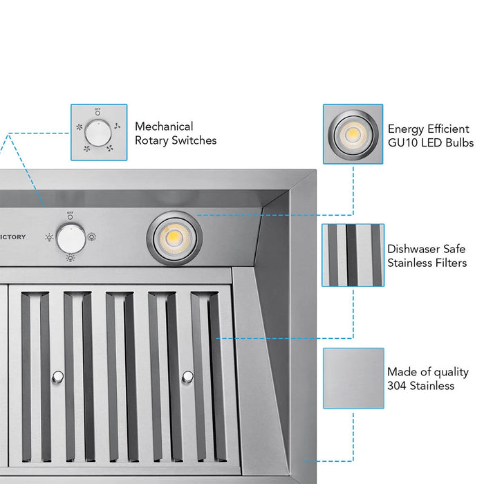 Victory Range Hood Q2 42 Inch 700 CFM Range Hood Insert Functions