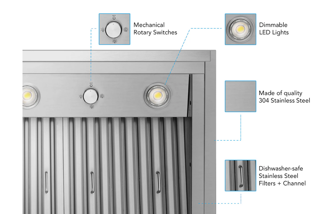 Victory Range Hood Star 48 Inch 900 CFM Range Hood Insert with Double Blower Functions