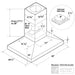 Victory Range Hood Twister 42 Inch 750 CFM Island Mount Range Hood Dimensions