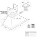 Victory Range Hood Twister MAX 42 Inch 1200 CFM Wall Mounted Range Hood Dimensions