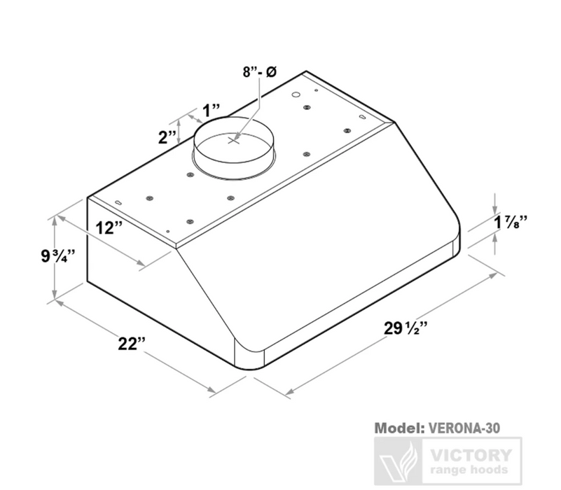 Victory Range Hood Verona 30 Inch 900 CFM Under Cabinet Range Hood Dimensions