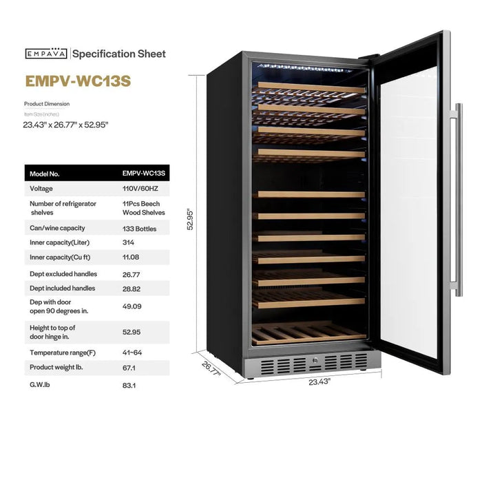 Empava 24 Inch Wine Cooler 53 inch Tall Wine Refrigerator