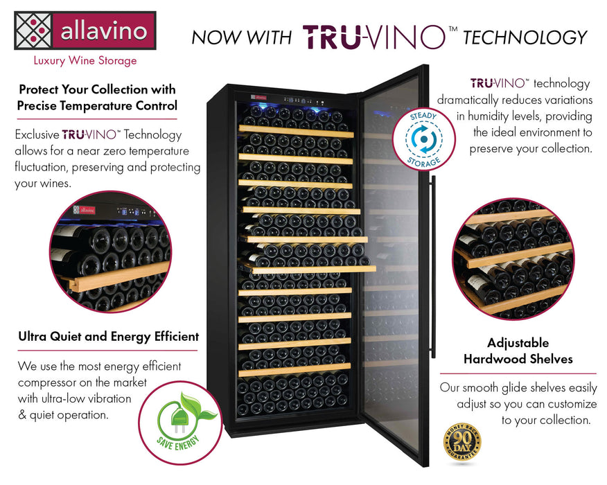 Allavino 32 Inch Wide Vite II Tru-Vino 277 Bottle Single Zone Black Left Hinge Wine Refrigerator