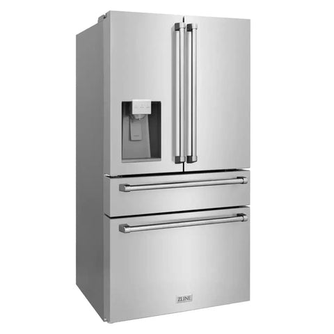 ZLINE 36 inch 21.6 cu. ft Freestanding French Door Refrigerator with Water and Ice Dispenser in Fingerprint Resistant Stainless Steel (RFM-W-36)