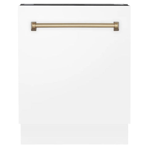 ZLINE Autograph Edition 24 Inch 3rd Rack Top Control Tall Tub Dishwasher in White Matte with with Accent Handle, 51dBa (DWVZ-WM-24)