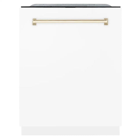 ZLINE Autograph Edition 24" 3rd Rack Top Touch Control Tall Tub Dishwasher in White Matte with Accent Handle, 51dBa (DWMTZ-WM-24)