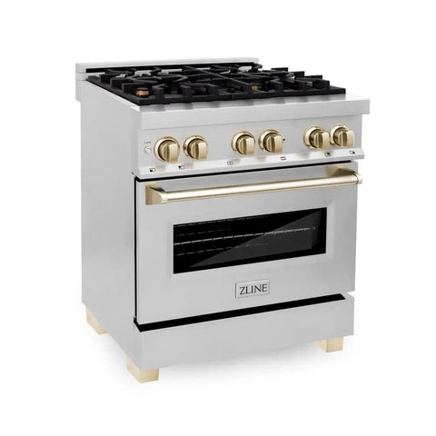 ZLINE Autograph Edition 30 Inch 4.0 cu. ft. Dual Fuel Range with Gas Stove and Electric Oven in Stainless Steel with Accents (RAZ-30)