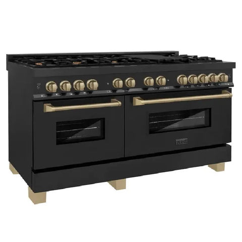 ZLINE Autograph Edition 60 Inch 7.4 cu. ft. Dual Fuel Range with Gas Stove and Electric Oven in Black Stainless Steel with Accents (RABZ-60)