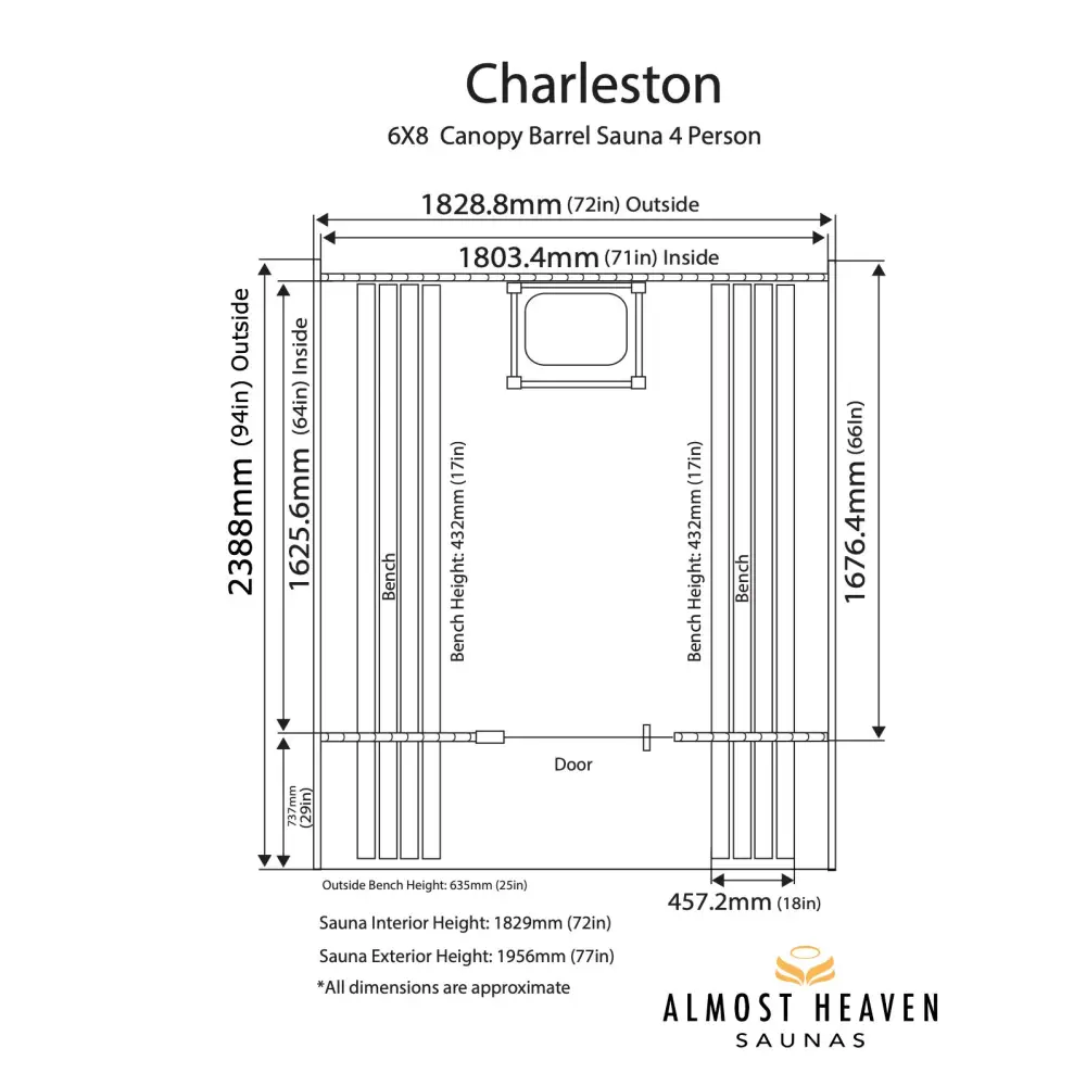 Almost Heaven Charleston 4-Person Canopy Barrel Sauna -