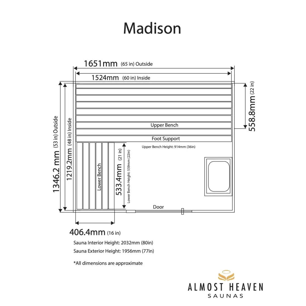 Almost Heaven Madison 3-Person Indoor Sauna Respite Series -