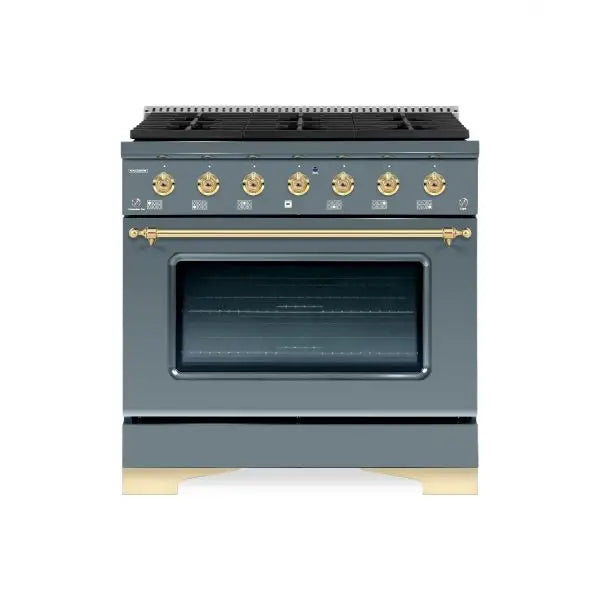 Classico Series 30 Inch Dual Fuel Freestanding Range With Brass Trim Blue Grey