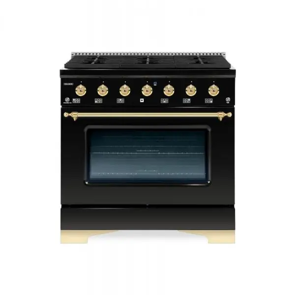 Classico Series 30 Inch Dual Fuel Freestanding Range With Brass Trim Glossy Black