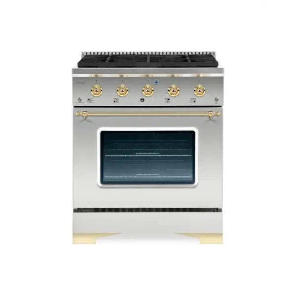 Classico Series 30 Inch Dual Fuel Freestanding Range With Brass Trim Stainless Steel