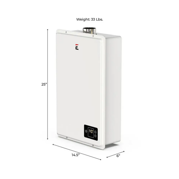 Eccotemp 20HI Indoor 6.0 GPM Liquid Propane Tankless Water Heater Side View with Dimensions