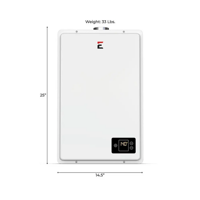 Eccotemp 20HI Indoor 6.0 GPM Liquid Propane Tankless Water Heater Front View with Dimensions