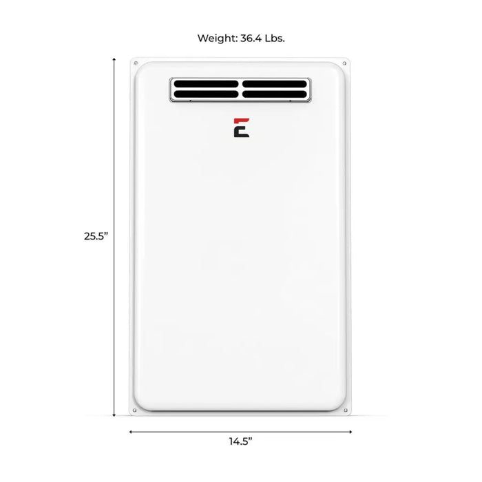 Eccotemp 45H Outdoor 6.8 GPM Liquid Propane Tankless Water Heater Front View with Dimensions