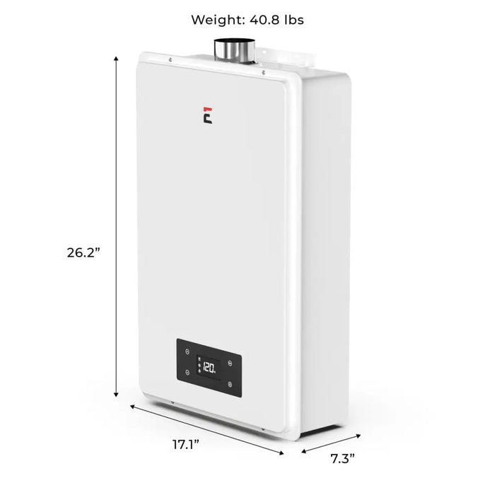 Eccotemp 6.5GB-I Indoor 6.5 GPM Natural Gas Tankless Water Heater Side View with Dimensions