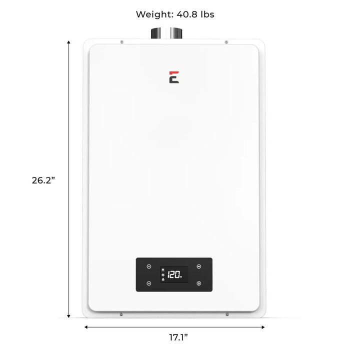 Eccotemp 6.5GB-I Indoor 6.5 GPM Natural Gas Tankless Water Heater Front View with Dimensions