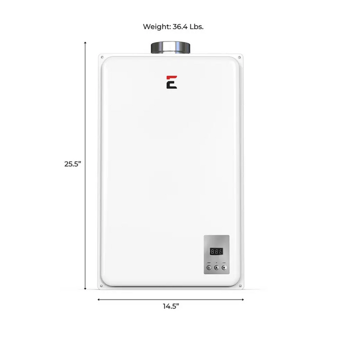 Eccotemp 6.8GB Indoor 6.8 GPM Tankless Water Heater Front View with Dimensions