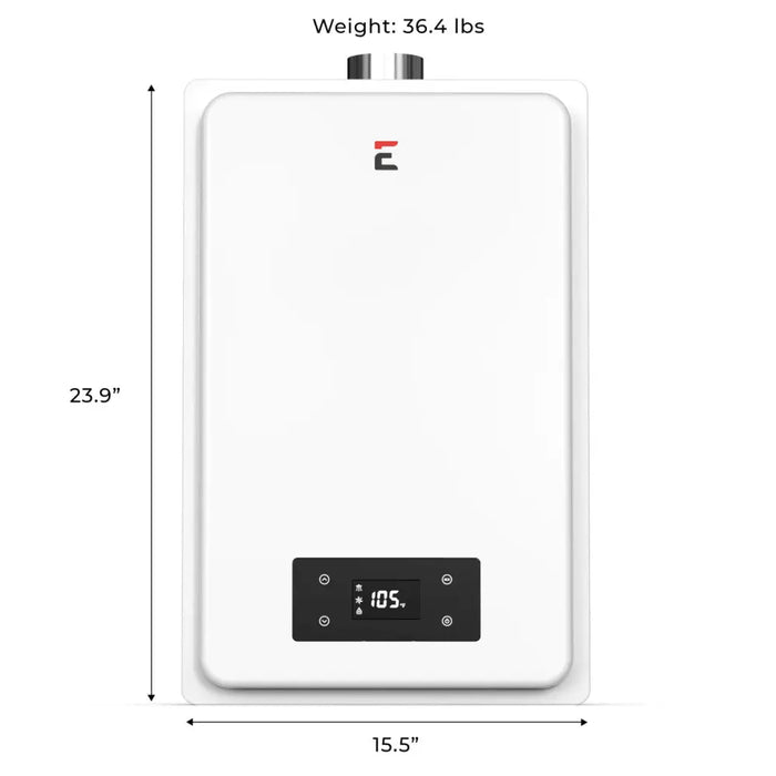 Eccotemp 6GB-I Indoor 6.0 GPM Tankless Water Heater Front View with Dimensions