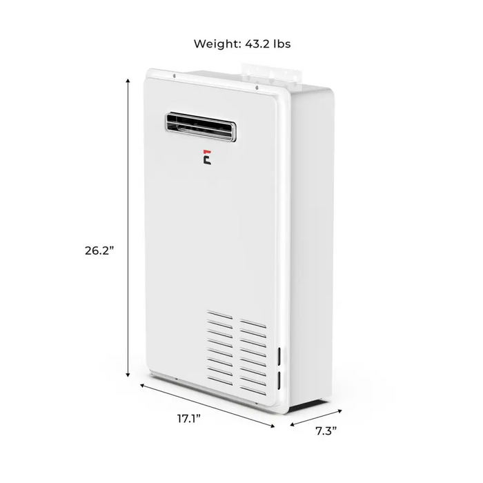 Eccotemp 7GB Outdoor 7.0 GPM Tankless Water Heater Side View with Dimensions