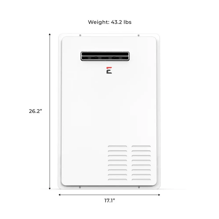 Eccotemp 7GB Outdoor 7.0 GPM Tankless Water Heater Front View with Dimensions