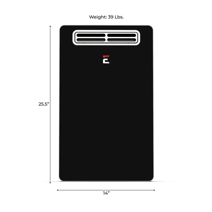 Eccotemp EL22 Outdoor 6.8 GPM Liquid Propane Tankless Water Heater Front View with Dimensions