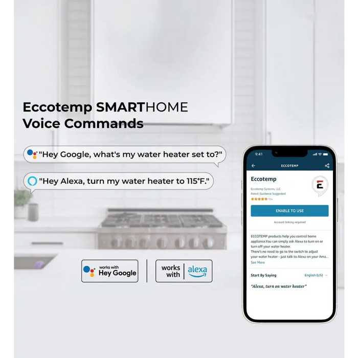 Eccotemp ESH Smarthome Indoor Electric Mini Tank Water Heater with Voice Commands Voice Commands