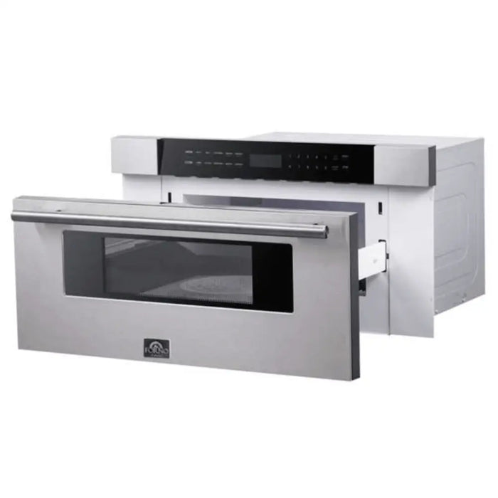 Forno Capoliveri 30 Inch 1.2 CU. FT. Microwave Drawer Defrost Rack Stainless Steel Side View Open