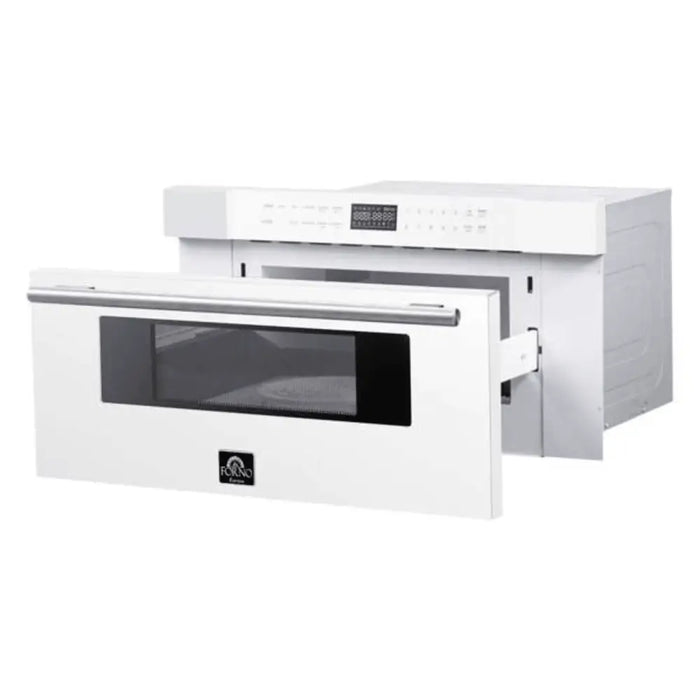 Forno Capoliveri 30 Inch 1.2 CU. FT. Microwave Drawer Defrost Rack White Side View Open