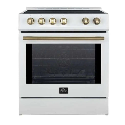 Forno Leonardo Espresso 30 Inch 5.0 CU. FT. Slide-In Induction Range White Antique Brass