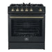 Forno Leonardo Espresso 30 Inch 5 CU. FT. Gas Range with 5 Burners and Single Convection Oven Black Antique Brass