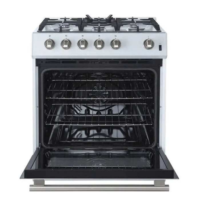 Forno Leonardo Espresso 30 Inch 5 CU. FT. Gas Range with 5 Burners and Single Convection Oven White Stainless Steel Open