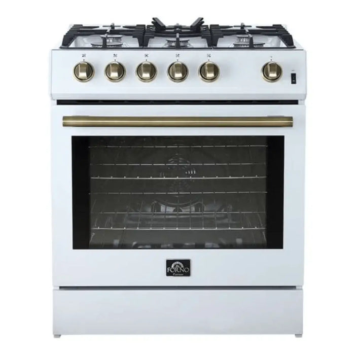 Forno Leonardo Espresso 30 Inch 5 CU. FT. Gas Range with 5 Burners and Single Convection Oven White Antique Brass