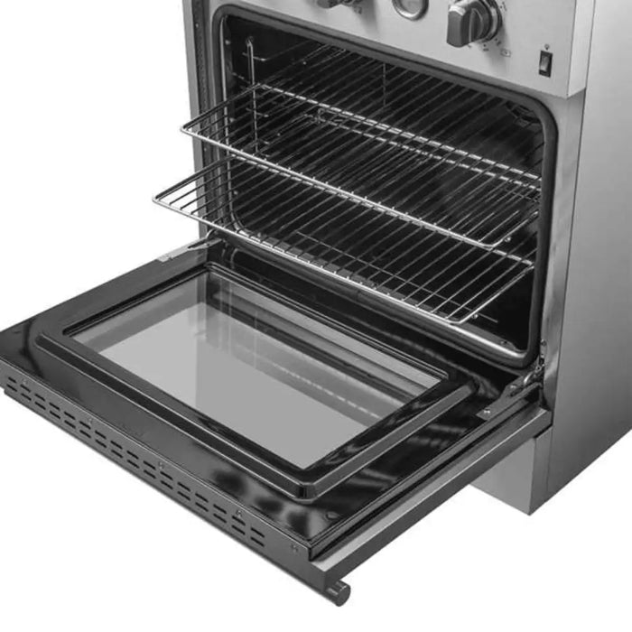 Forno Marco 30 Inch 4.32 CU. FT. Freestanding Gas Range Stainless Steel with 4 Burners and Convection Oven Side View Open