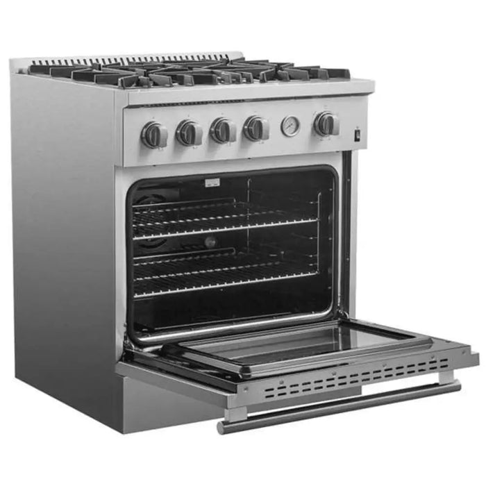 Forno Marco 30 Inch 4.32 CU. FT. Freestanding Gas Range Stainless Steel with 4 Burners and Convection Oven Side View 