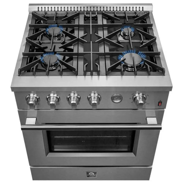 Forno Marco 30 Inch 4.32 CU. FT. Freestanding Gas Range Stainless Steel with 4 Burners and Convection Oven Upper View