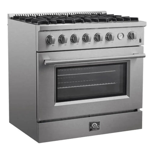 Forno Marco 36 Inch 5.36 CU. FT Freestanding Gas Range Stainless Steel with 6 Burners and Convection Oven Front View