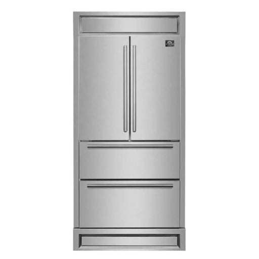 Forno Moena 36 Inch Built-in French Door Stainless Steel Refrigerator, 19.2 CU. FT. 40 Inch Wide with Modern Decorative Grill Kitchen and Ice Maker Front View