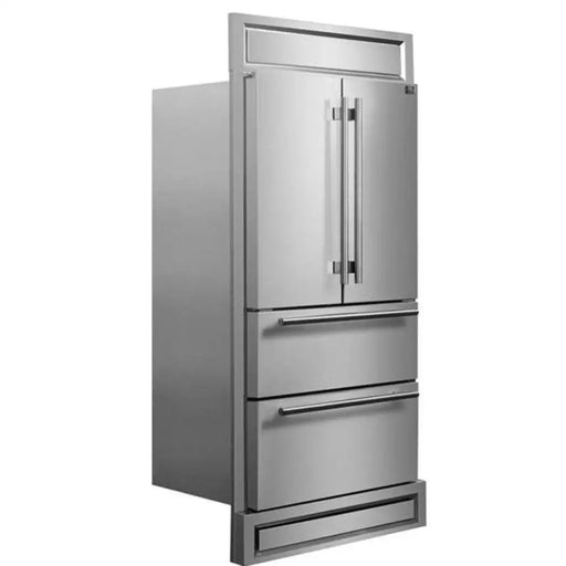 Forno Moena 36 Inch Built-in French Door Stainless Steel Refrigerator, 19.2 CU. FT. 40 Inch Wide with Modern Decorative Grill Kitchen and Ice Maker Side View