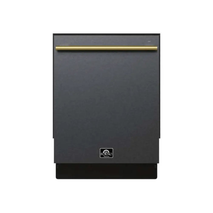 Forno Romano Espresso 24 Inch Built-In Tall Tub Dishwasher 52 dBA Top Control Black Antique Brass