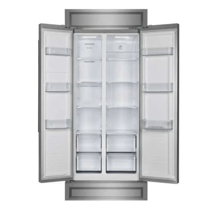 Forno Salerno 33 Inch Built-in Side-by-Side Stainless Steel Refrigerator, 15.6 CU. FT. 37 Inch Wide with Modern Decorative Grill Open