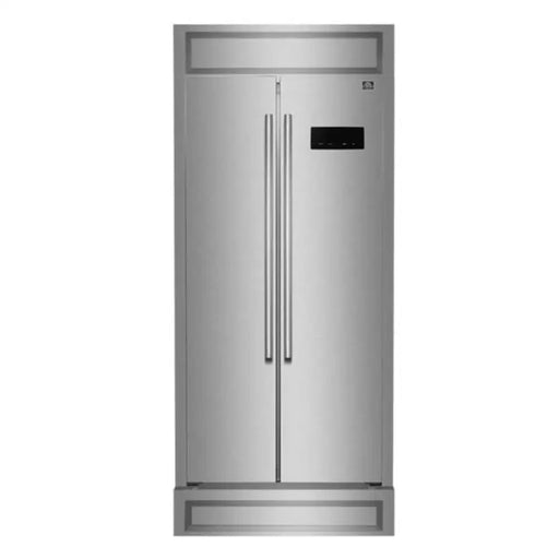 Forno Salerno 33 Inch Built-in Side-by-Side Stainless Steel Refrigerator, 15.6 CU. FT. 37 Inch Wide with Modern Decorative Grill Front View