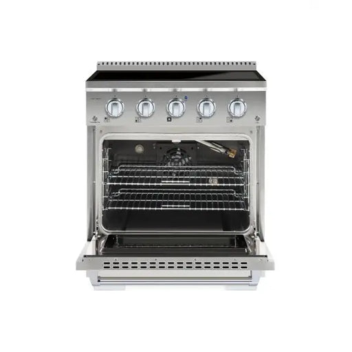 Hallman Bold 30 Inch Induction Range With Chrome Trim Stainless Steel Open